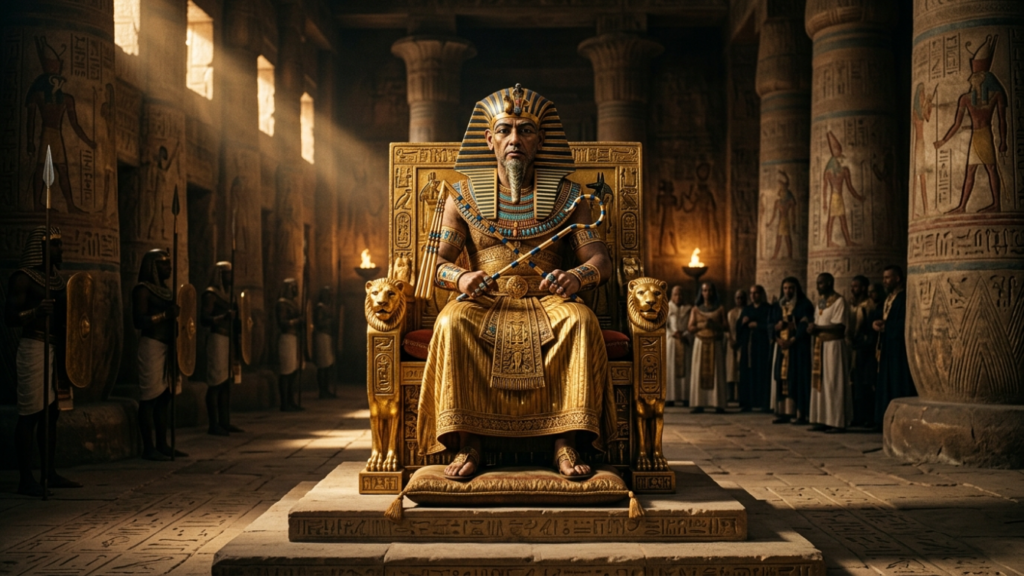 ancient Egypt facts pharaoh in royal attire throne room