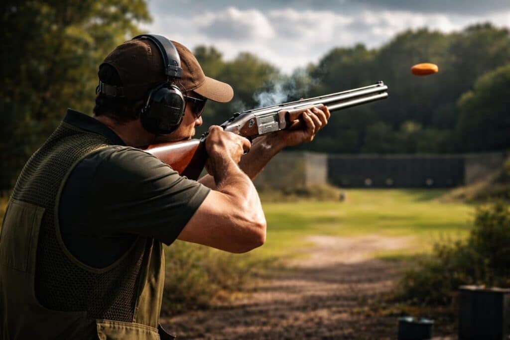 clay shooting facts shooter aiming at flying clay target