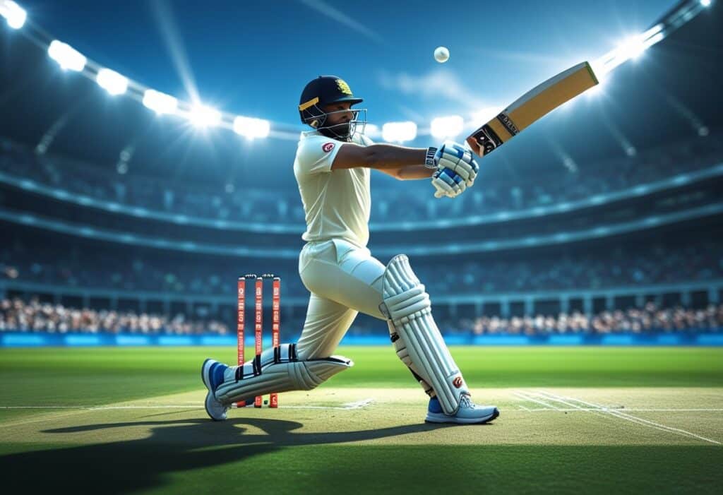 cricket facts batsman playing powerful shot in stadium