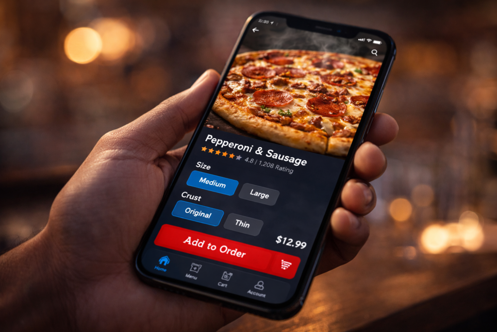 Domino’s Pizza facts mobile ordering app screen