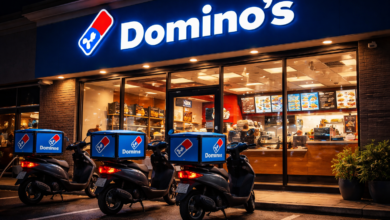 Domino’s Pizza facts restaurant exterior at night