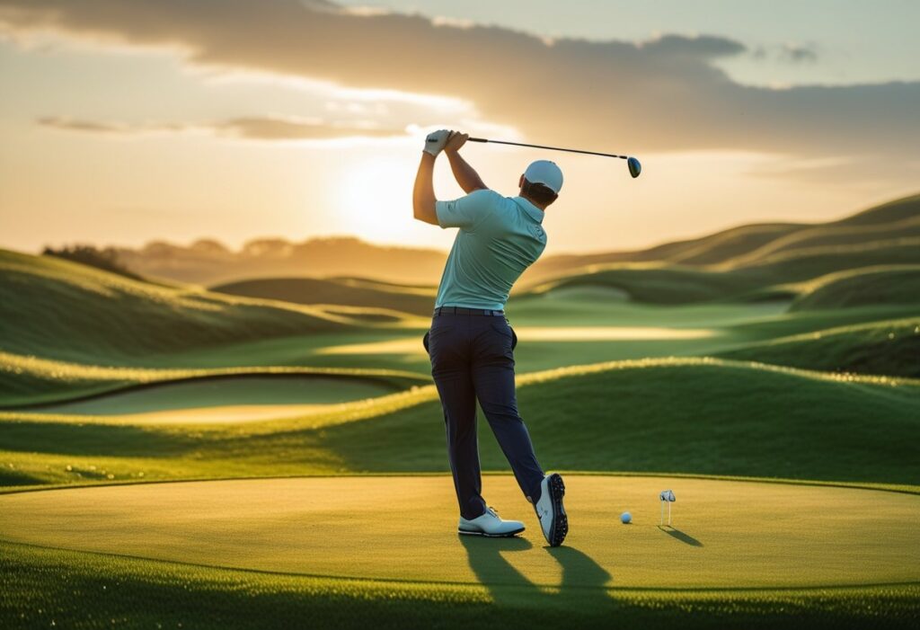 golf facts golfer tee shot on scenic course