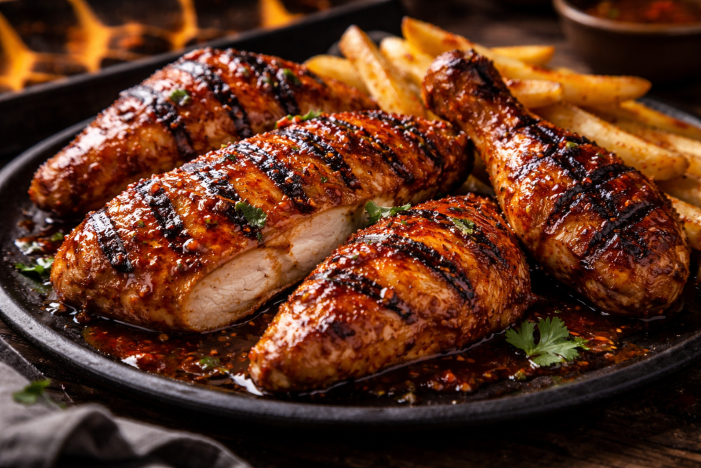 Nando’s facts peri peri chicken flame grilled close up