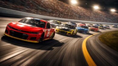 nascar facts race cars speeding on oval track