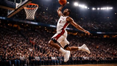 nba facts player performing slam dunk in arena