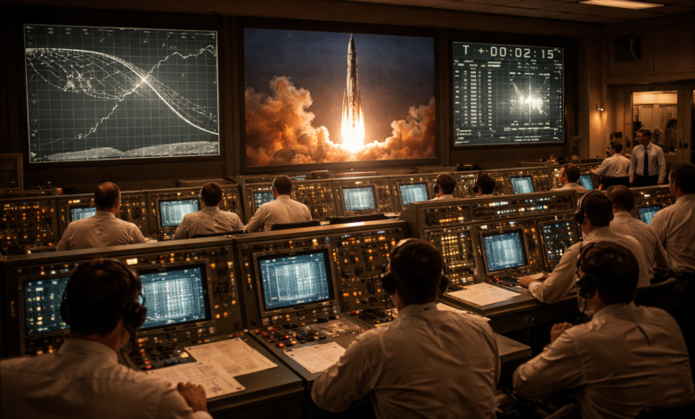 space race facts Cold War mission control room tense atmosphere