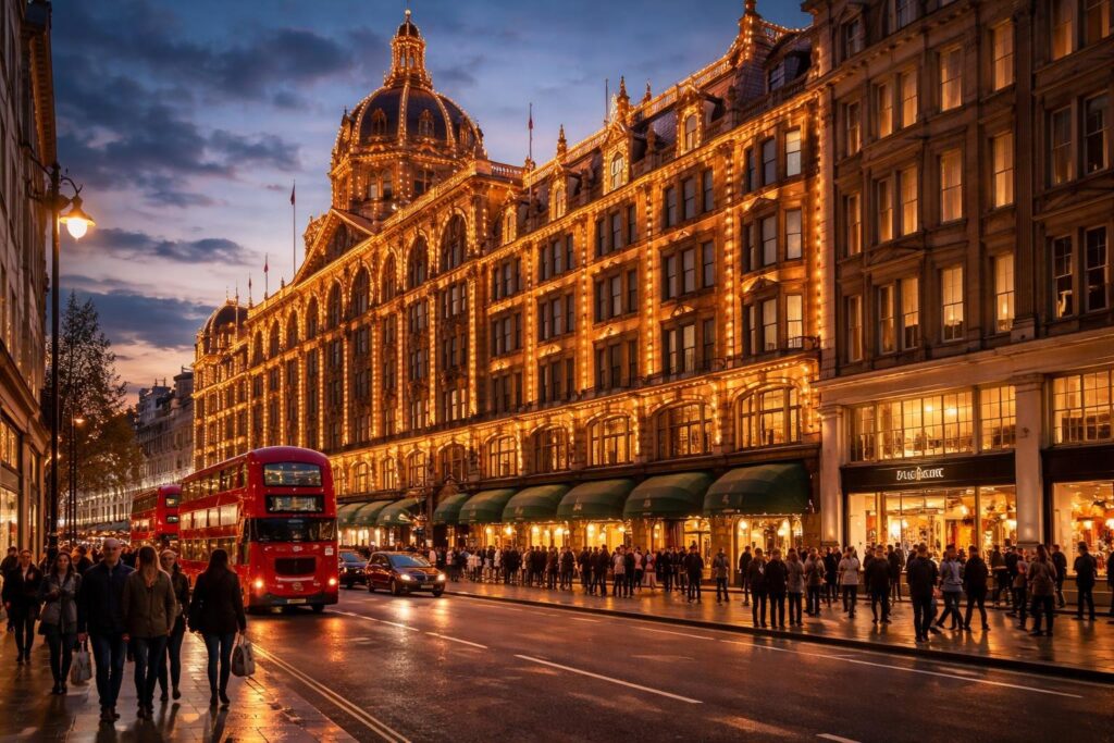 facts about Harrods store showing Knightsbridge store exterior