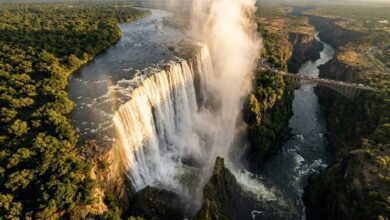 victoria falls facts aerial view of waterfall and mist