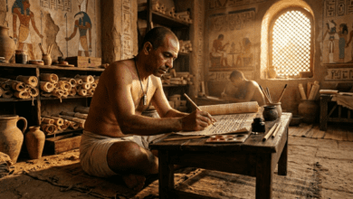 writing facts ancient Egyptian papyrus writing scene