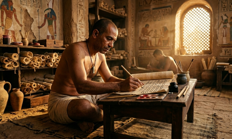 writing facts ancient Egyptian papyrus writing scene
