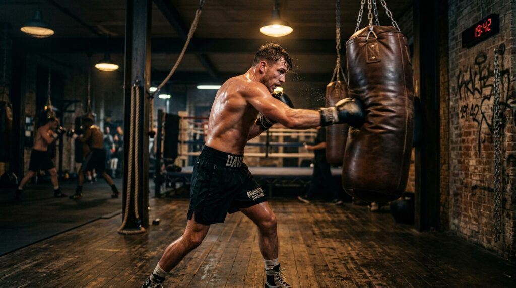 boxing facts boxer training on heavy bag in gym environment