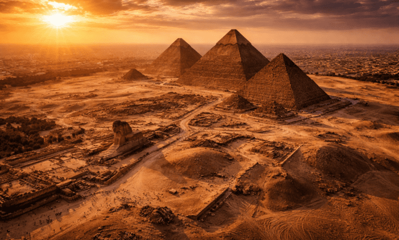 Great Pyramid of Giza facts aerial view of pyramid complex