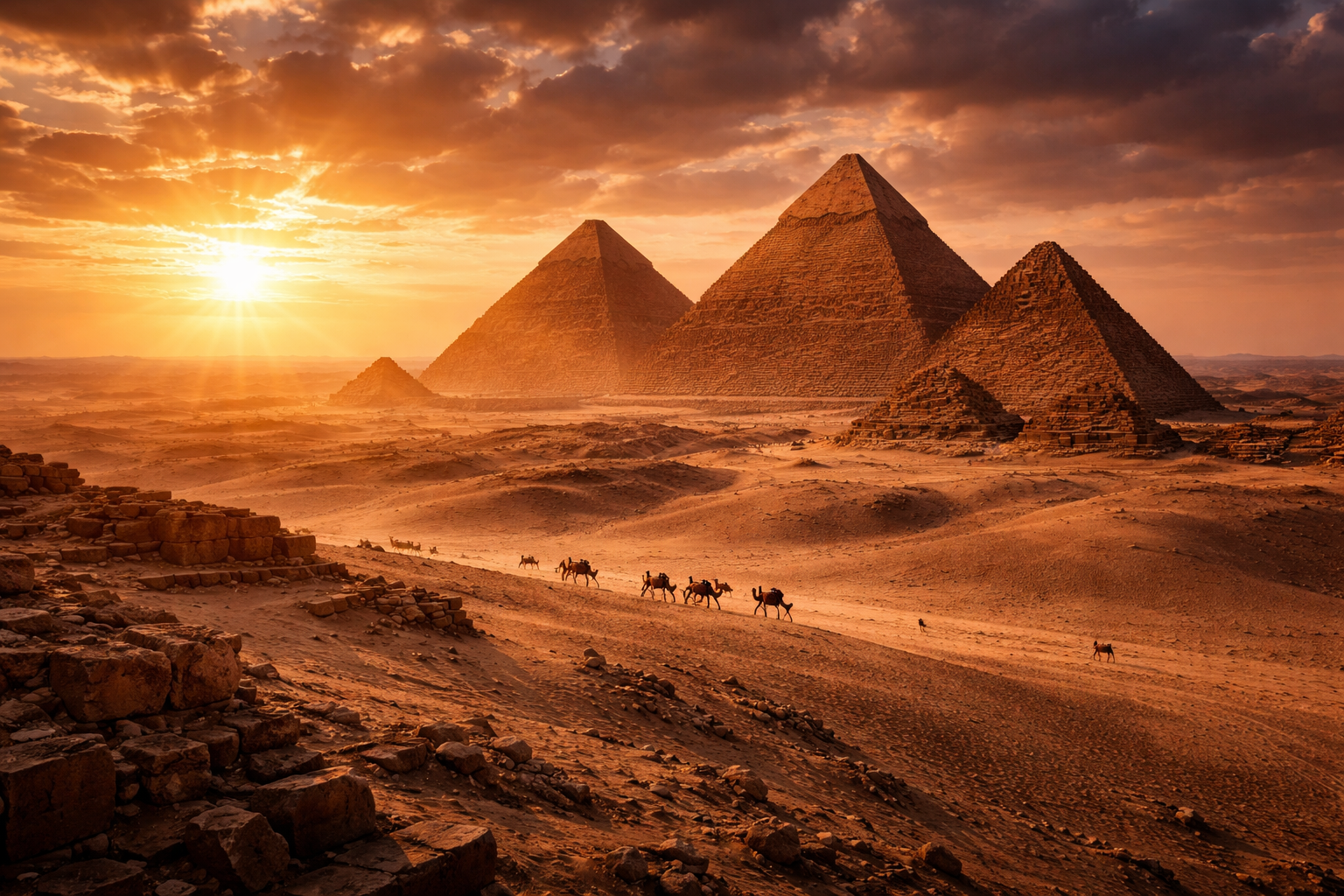 great pyramid of giza facts sunset desert