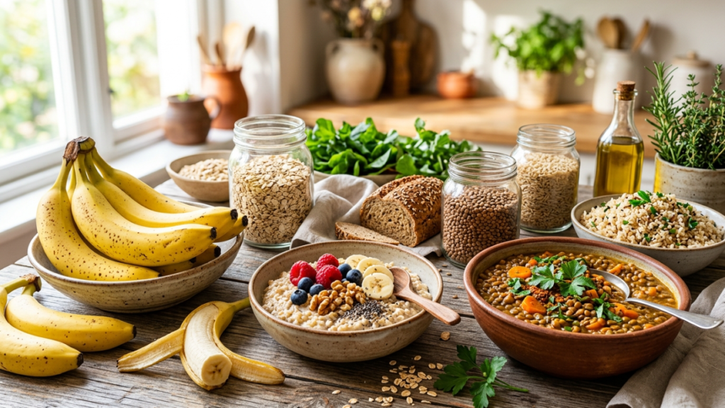 high carbohydrates foods facts with fruits grains and legumes