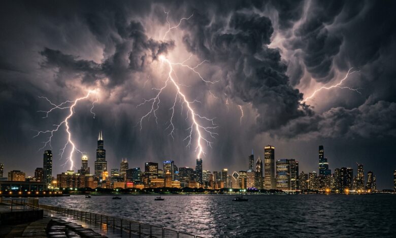 lightning facts storm over city with multiple lightning strikes