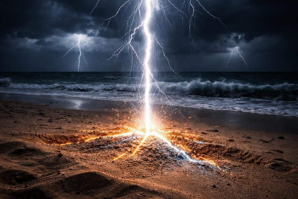 lightning facts strike forming glass in sand
