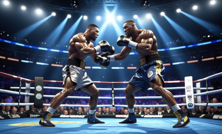 boxing facts professional match in a crowded arena with dramatic lighting