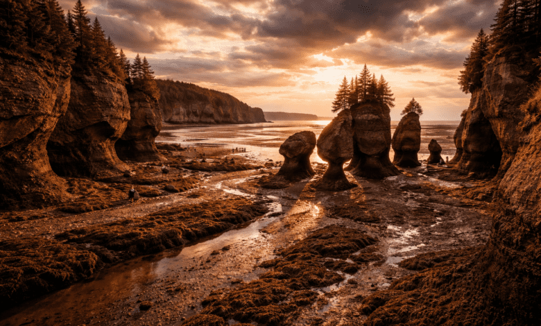 Bay of Fundy facts showing extreme high and low tide difference