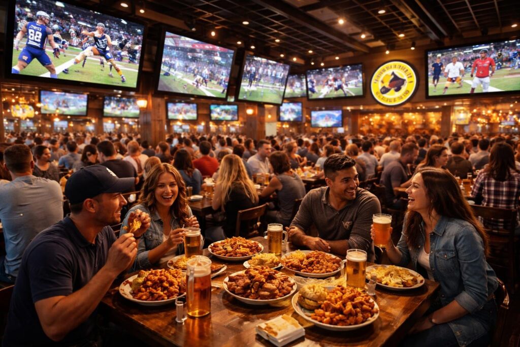 people enjoying chicken wings
