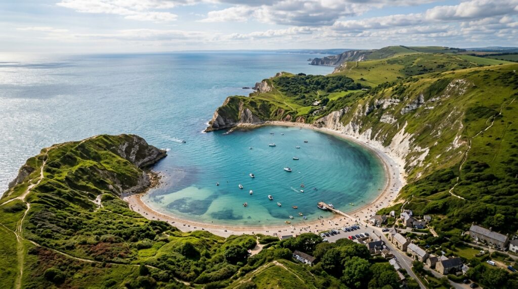 Durdle Door Dorset facts nearby Lulworth Cove landscape