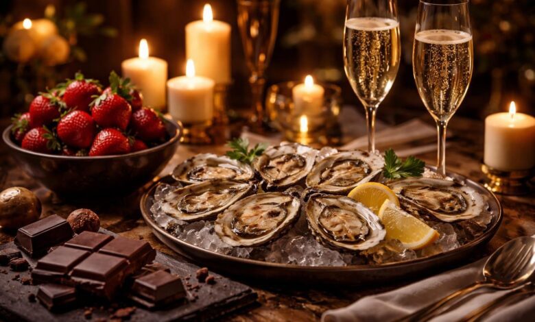 sex foods oysters romantic dinner table