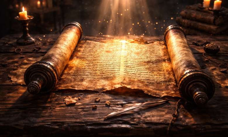 fascinating myths ancient scroll storytelling scene