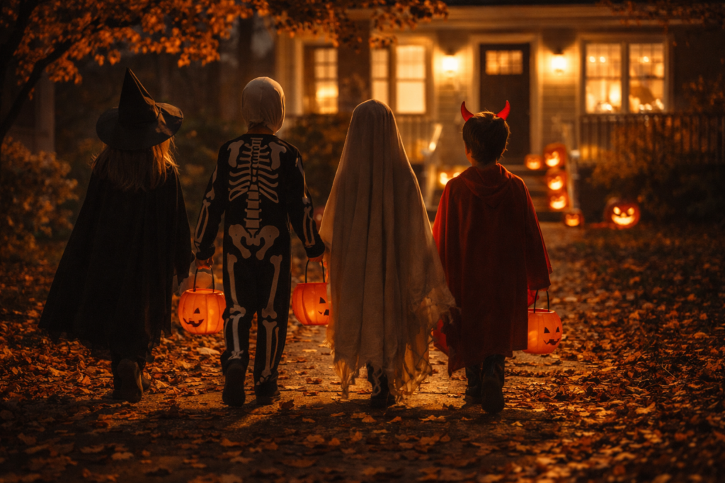 Halloween facts children in costumes trick or treat