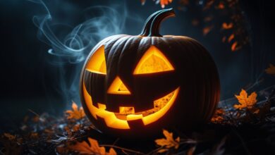 Halloween facts carved pumpkin glowing night