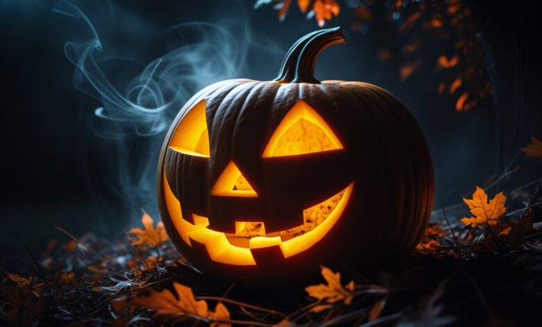 Halloween facts carved pumpkin glowing night