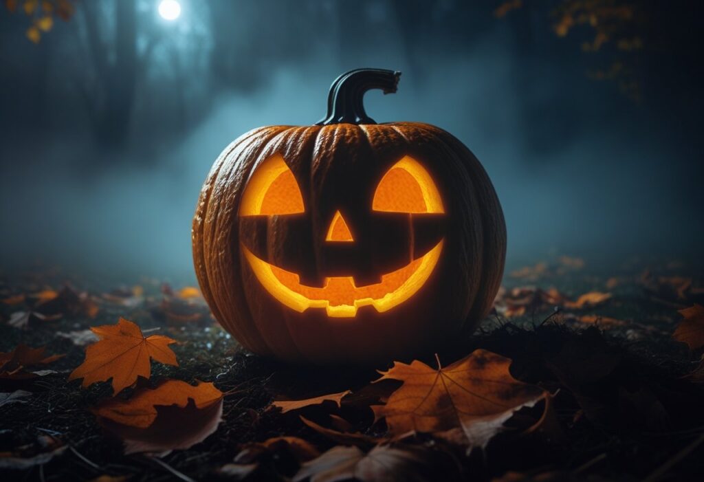 Halloween facts carved pumpkin glowing night