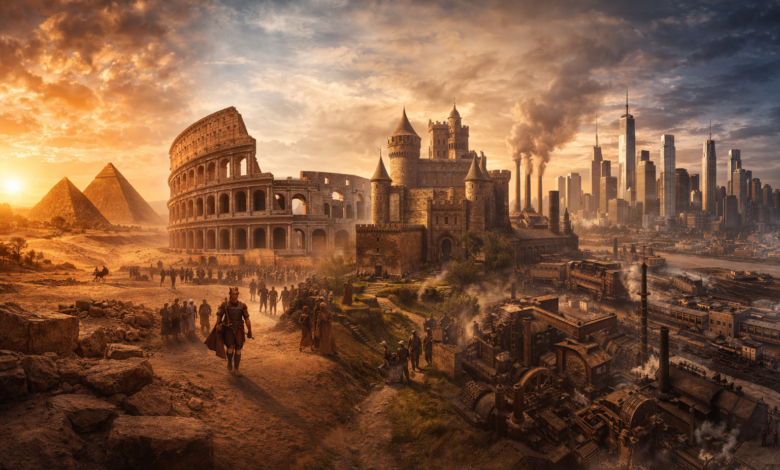 history facts collage of major world events including war, exploration and innovation