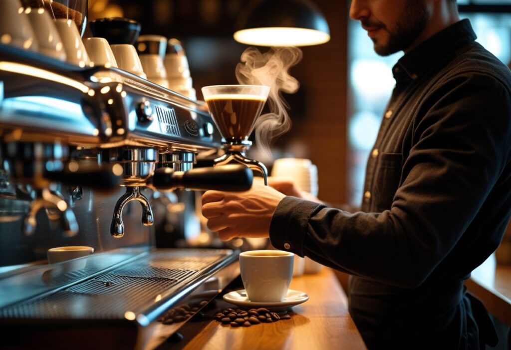 food and drink facts coffee culture barista making espresso in a modern cafe with warm lighting