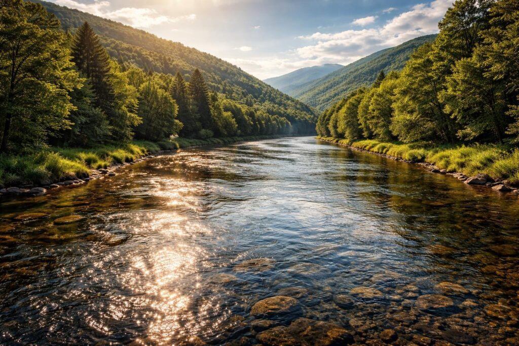 river facts wide flowing river landscape