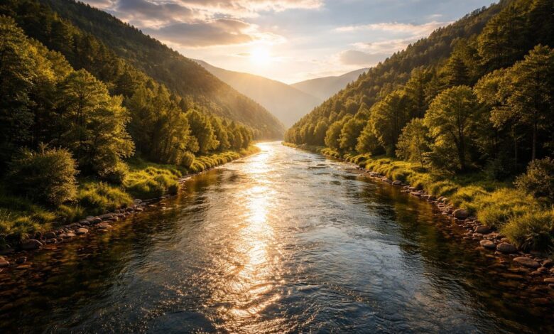 river facts wide flowing river landscape