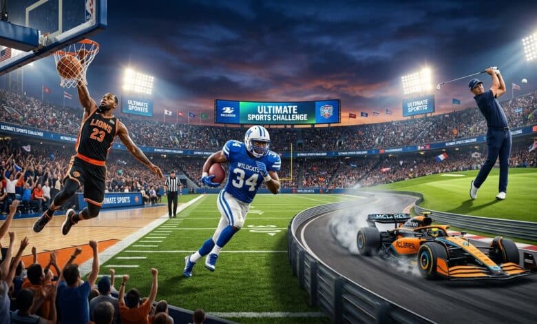 sports facts multiple sports combined scene with athletes and stadium